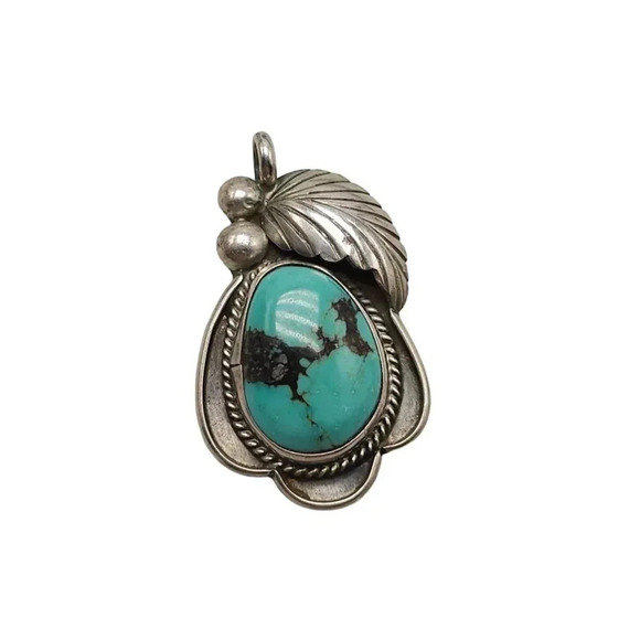 Turquoise Sterling Silver Pendant With Leaf Design By Richard Begay 7.42g - Picture 1 of 5